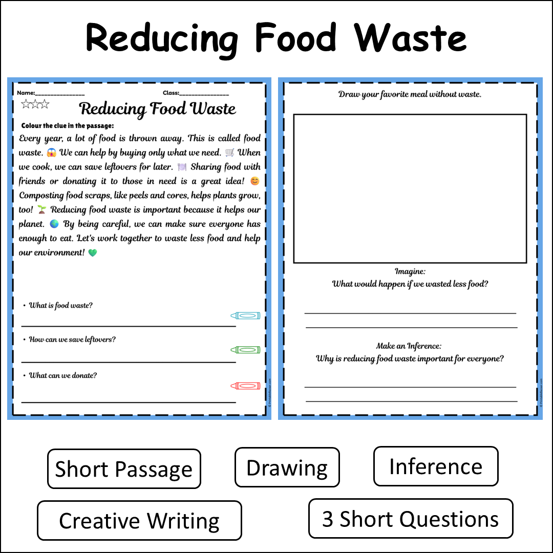 Reducing Food Waste | Short Reading Comprehension Creative Worksheet