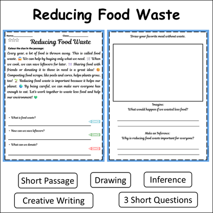 Reducing Food Waste | Short Reading Comprehension Creative Worksheet