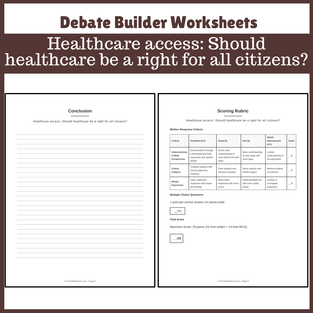 Healthcare access: Should healthcare be a right for all citizens? | Favour and Against Worksheet Printable Activity