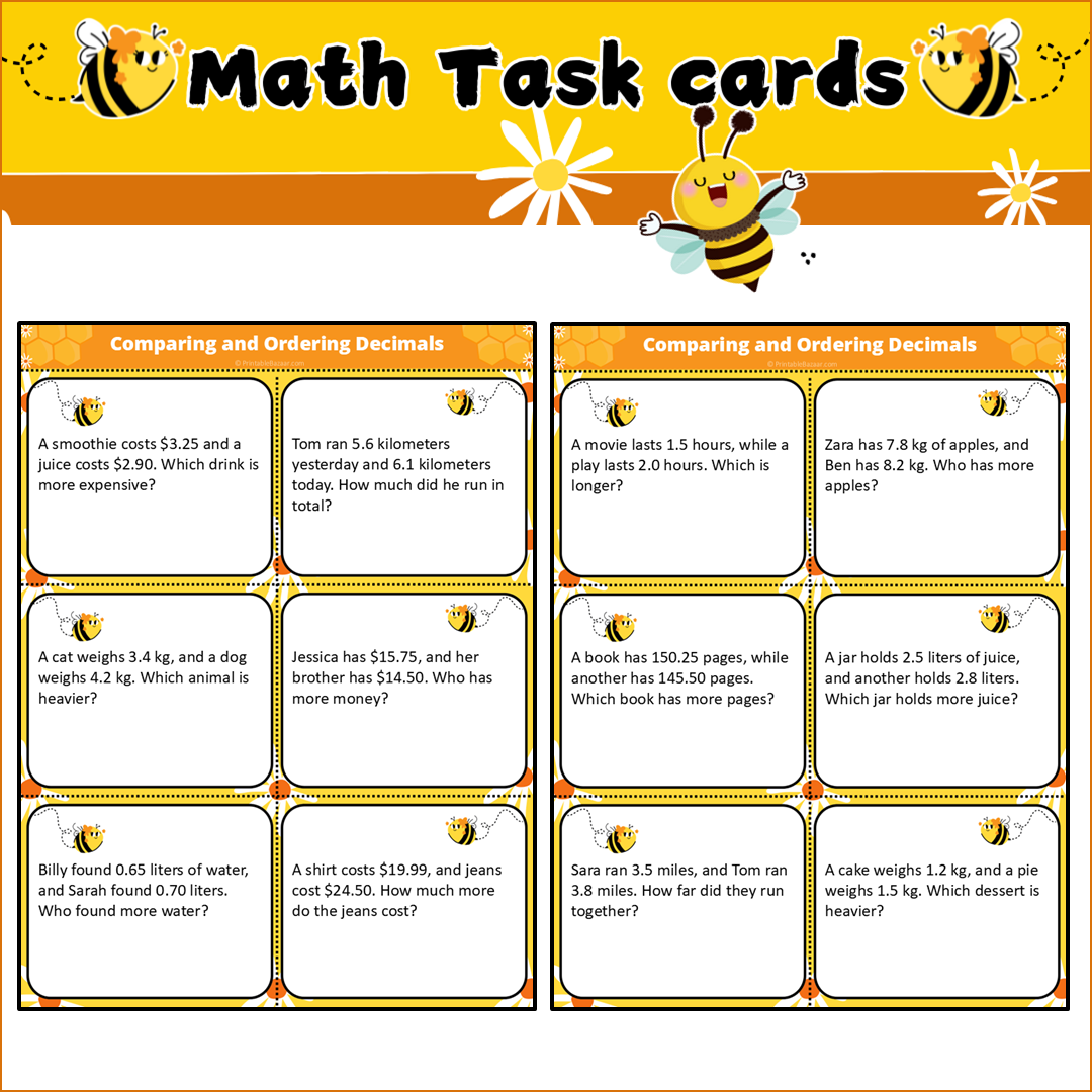 Comparing and Ordering Decimals | Math Task Cards