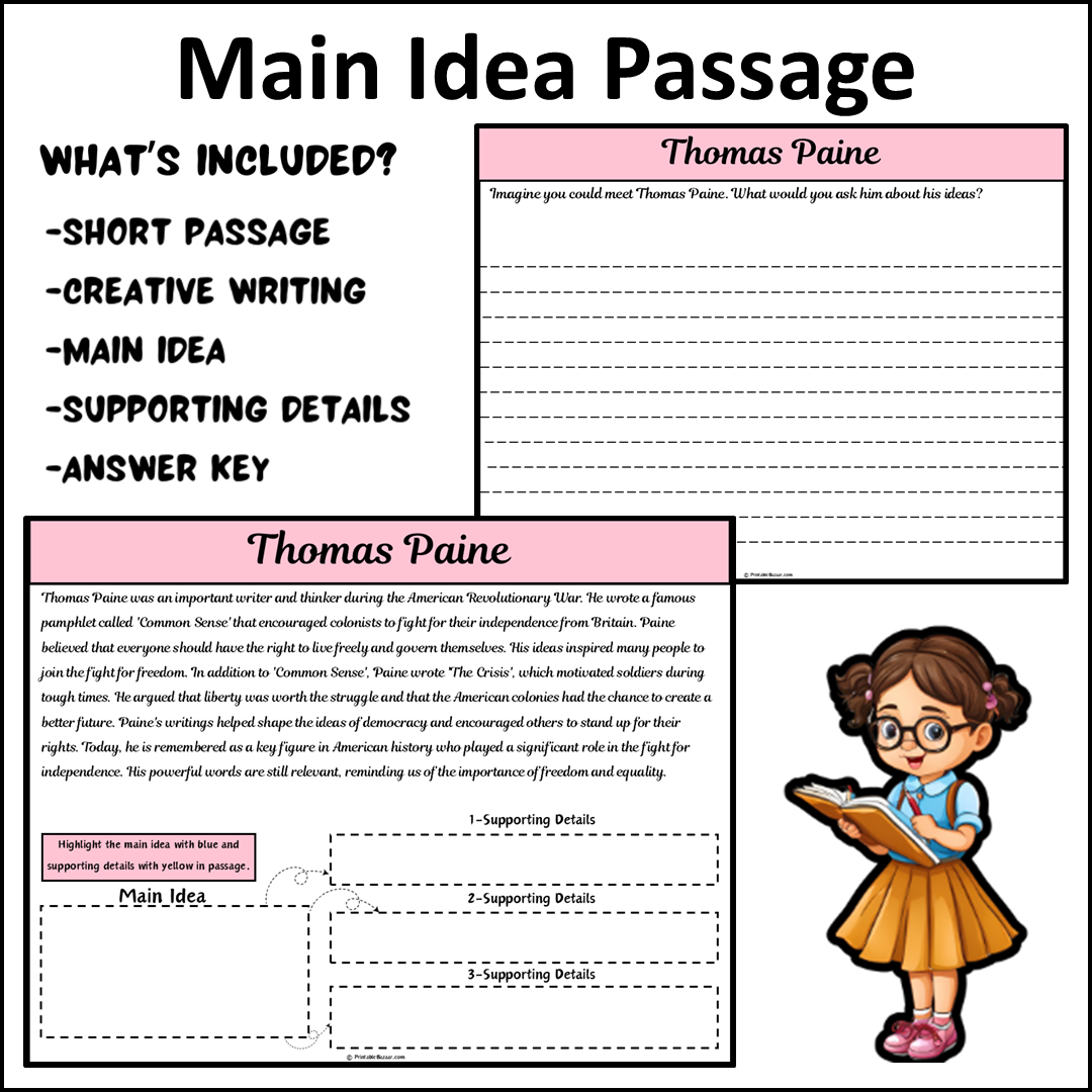 Thomas Paine | Main Idea and Supporting Details Reading Passage and Questions