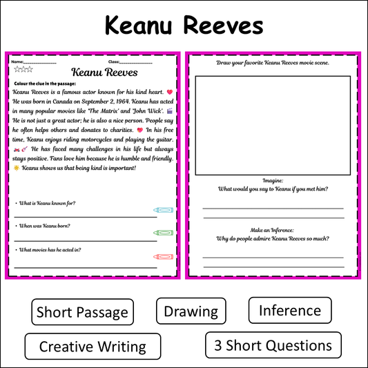 Keanu Reeves | Short Reading Comprehension Creative Worksheet