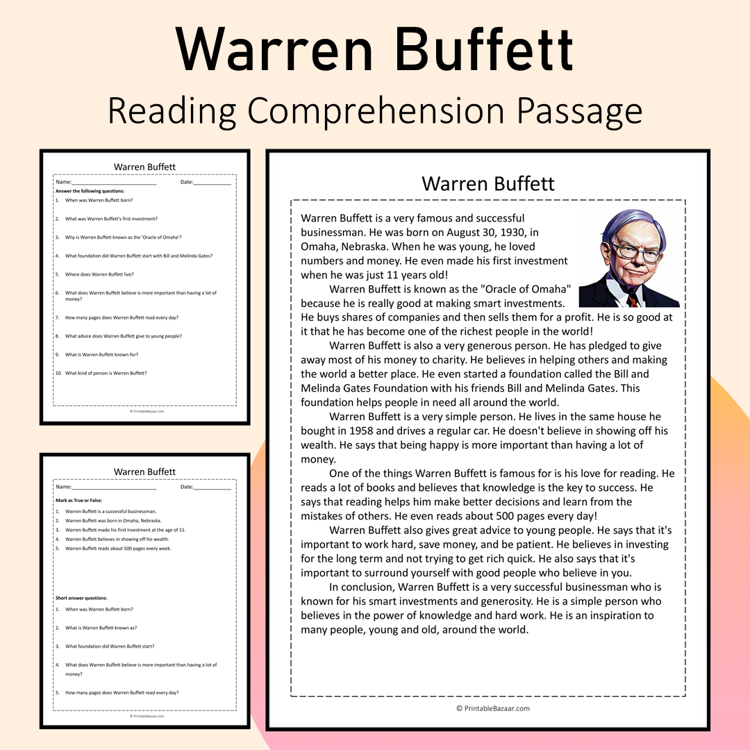 Warren Buffett | Reading Comprehension Passage Printable Activity