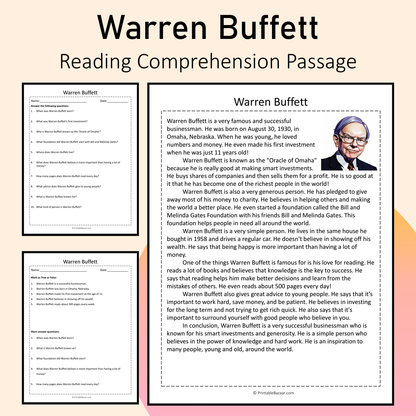 Warren Buffett | Reading Comprehension Passage Printable Activity