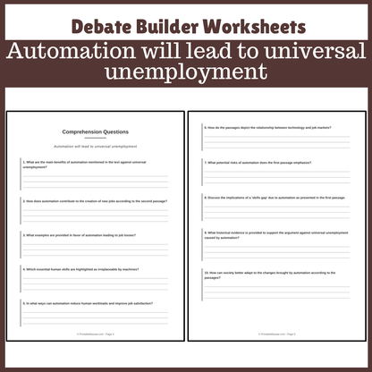 Automation will lead to universal unemployment | Favour and Against Worksheet Printable Activity