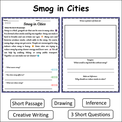 Smog in Cities | Short Reading Comprehension Creative Worksheet
