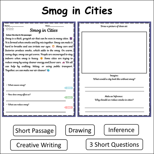 Smog in Cities | Short Reading Comprehension Creative Worksheet