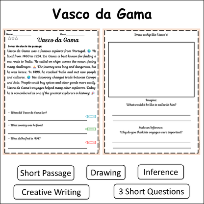 Vasco da Gama | Short Reading Comprehension Creative Worksheet