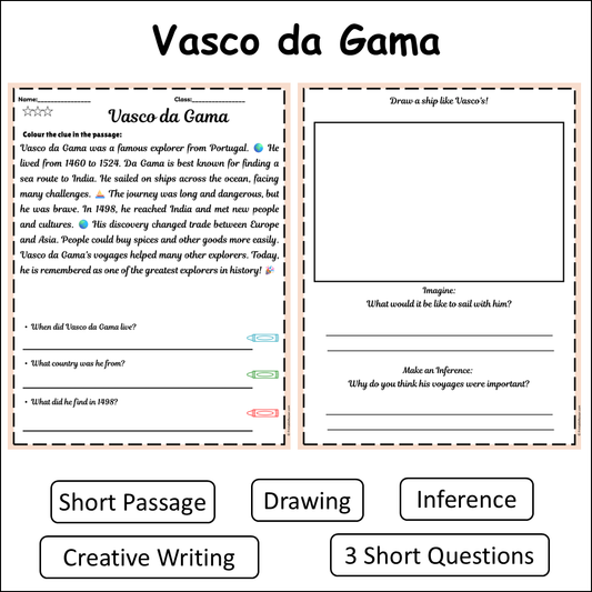 Vasco da Gama | Short Reading Comprehension Creative Worksheet