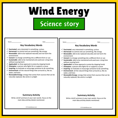 Wind Energy | Science Story Reading Comprehension Activity