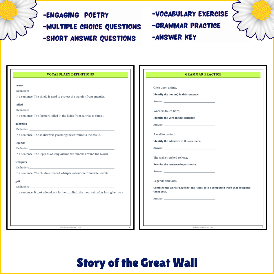 Story of the Great Wall | Poem Grammar Worksheet Printable Activity