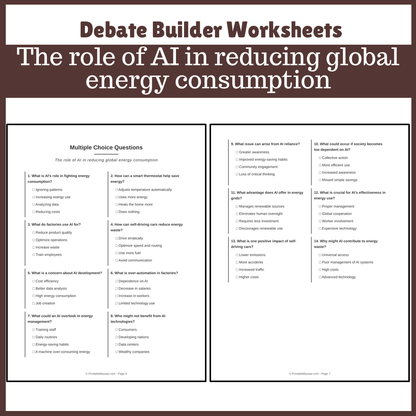 The role of AI in reducing global energy consumption | Favour and Against Worksheet Printable Activity