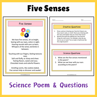 Five Senses | Science Poem Reading Comprehension Activity