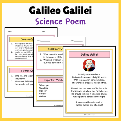 Galileo Galilei | Science Poem Reading Comprehension Activity