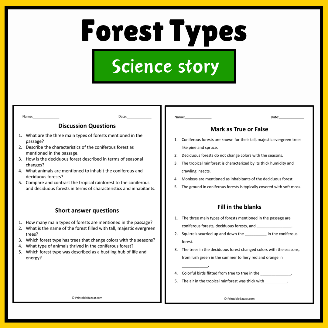 Forest Types | Science Story Reading Comprehension Activity