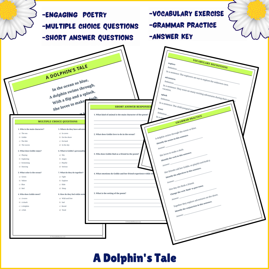 A Dolphin's Tale | Poem Grammar Worksheet Printable Activity