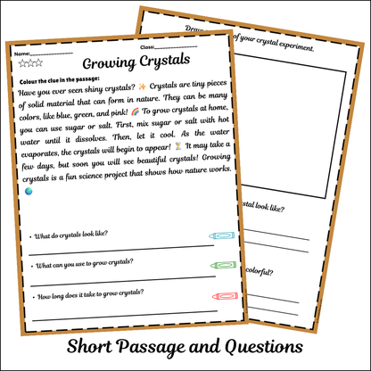 Growing Crystals | Short Reading Comprehension Creative Worksheet