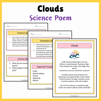 Clouds | Science Poem Reading Comprehension Activity