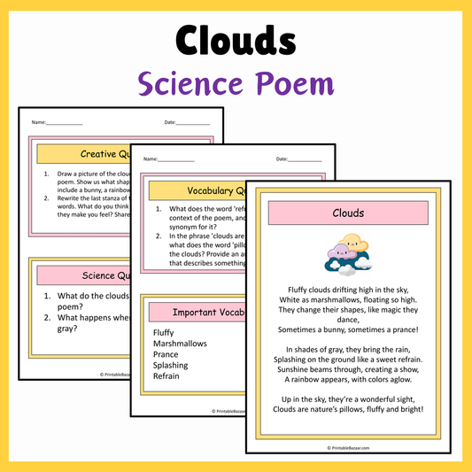 Clouds | Science Poem Reading Comprehension Activity