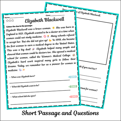 Elizabeth Blackwell | Short Reading Comprehension Creative Worksheet