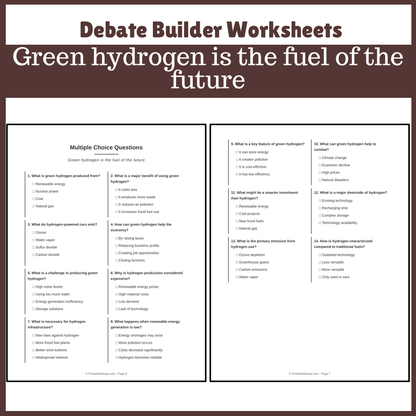 Green hydrogen is the fuel of the future | Favour and Against Worksheet Printable Activity