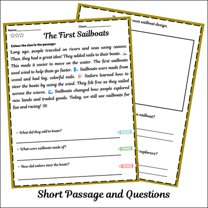 The First Sailboats | Short Reading Comprehension Creative Worksheet