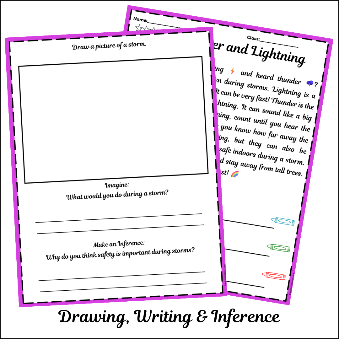 Thunder and Lightning | Short Reading Comprehension Creative Worksheet