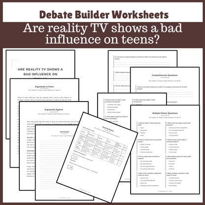 Are reality TV shows a bad influence on teens? | Favour and Against Worksheet Printable Activity