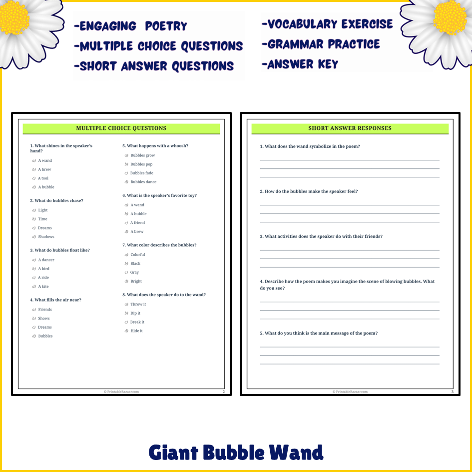Giant Bubble Wand | Poem Grammar Worksheet Printable Activity