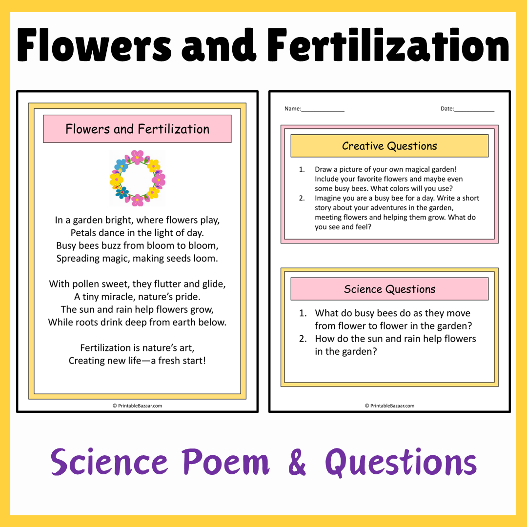 Flowers and Fertilization | Science Poem Reading Comprehension Activity