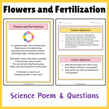 Flowers and Fertilization | Science Poem Reading Comprehension Activity