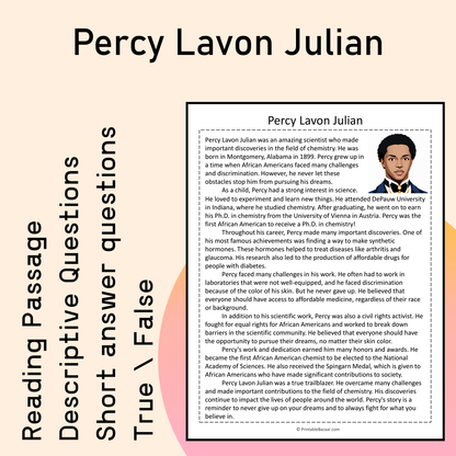 Percy Lavon Julian | Reading Comprehension Passage Printable Activity