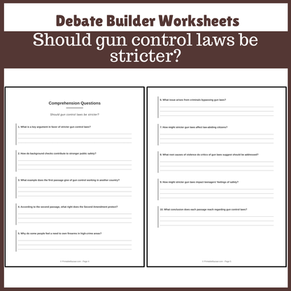 Should gun control laws be stricter? | Favour and Against Worksheet Printable Activity