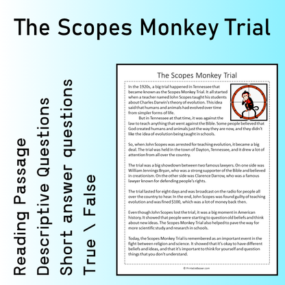 The Scopes Monkey Trial | Reading Comprehension Passage Printable Worksheet