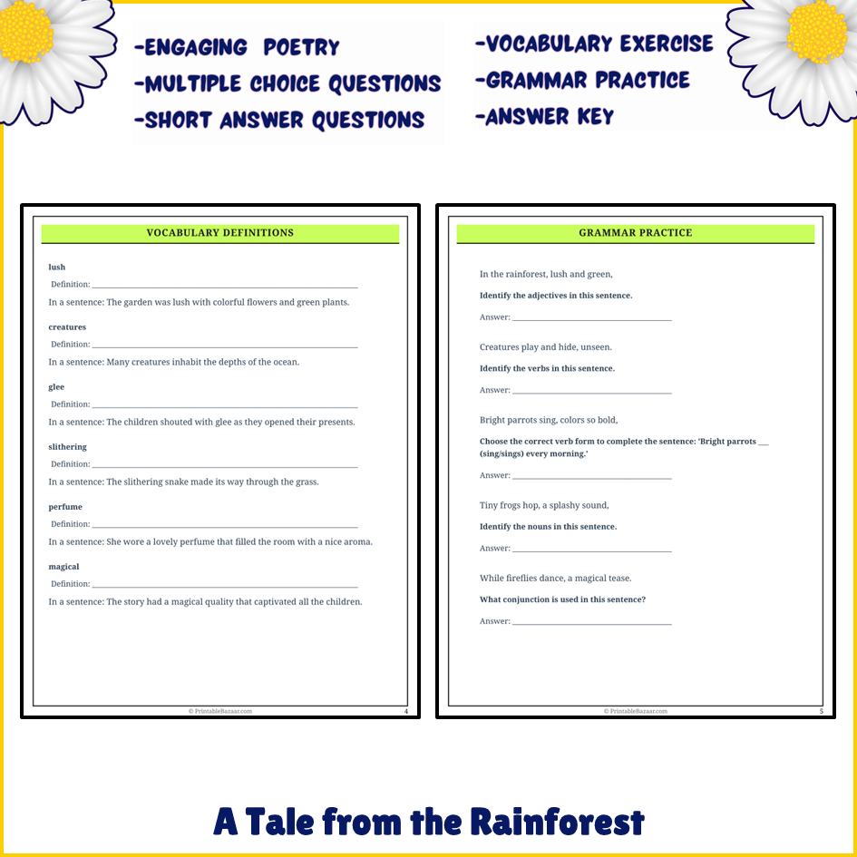 A Tale from the Rainforest | Poem Grammar Worksheet Printable Activity