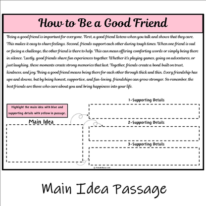 How to Be a Good Friend | Main Idea and Supporting Details Reading Passage and Questions