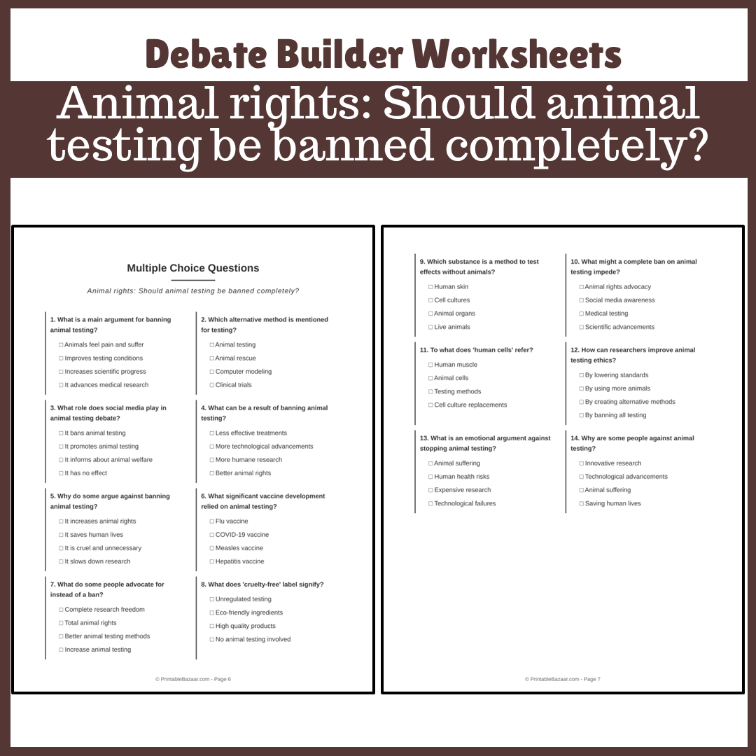 Animal rights: Should animal testing be banned completely? | Favour and Against Worksheet Printable Activity