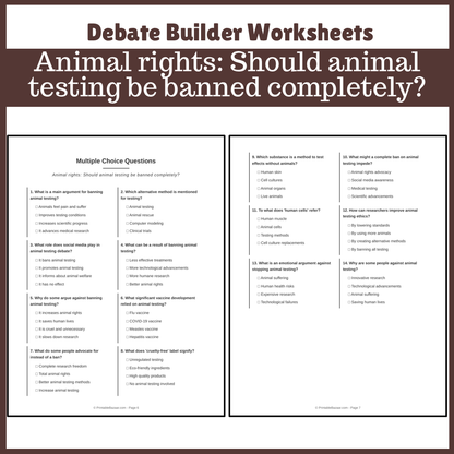 Animal rights: Should animal testing be banned completely? | Favour and Against Worksheet Printable Activity
