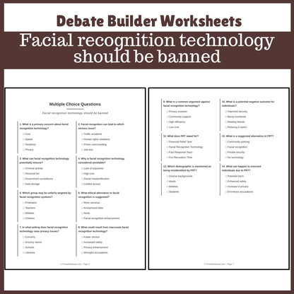Facial recognition technology should be banned | Favour and Against Worksheet Printable Activity