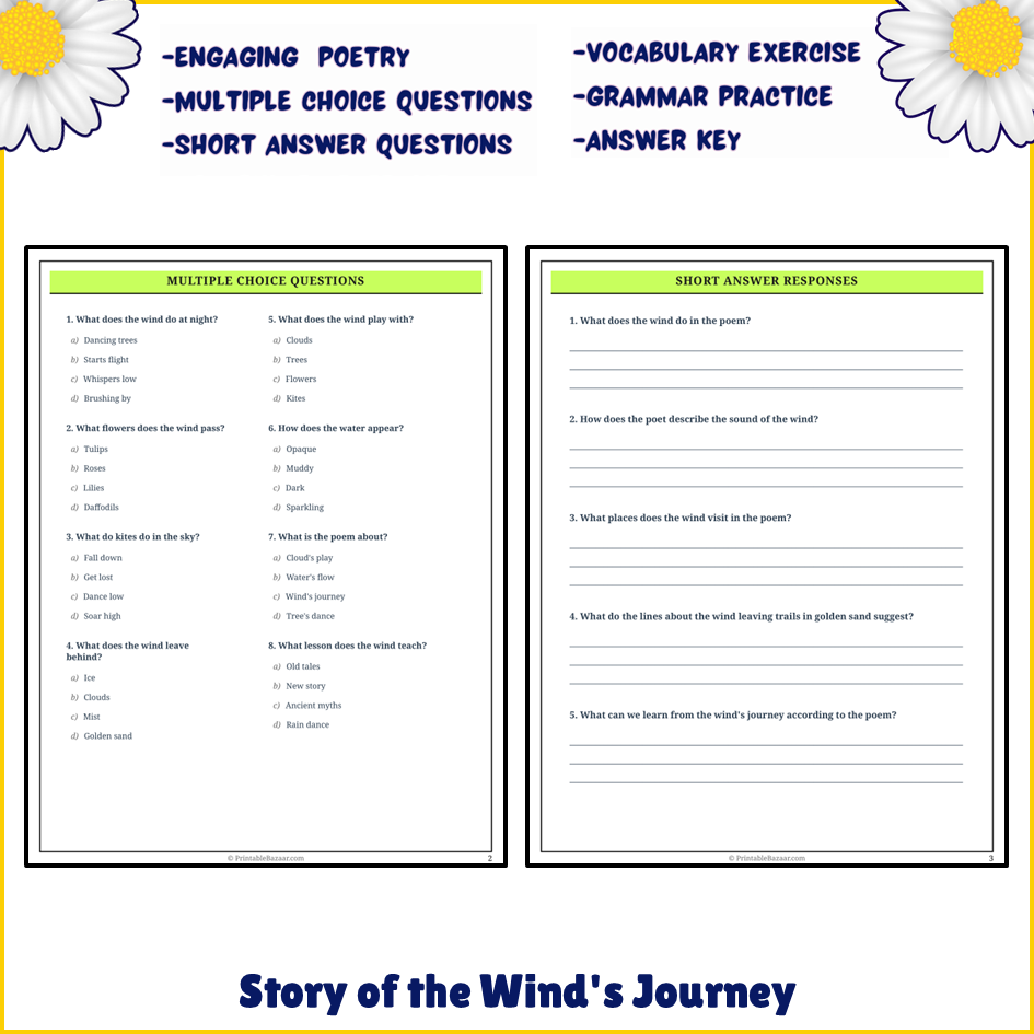 Story of the Wind's Journey | Poem Grammar Worksheet Printable Activity