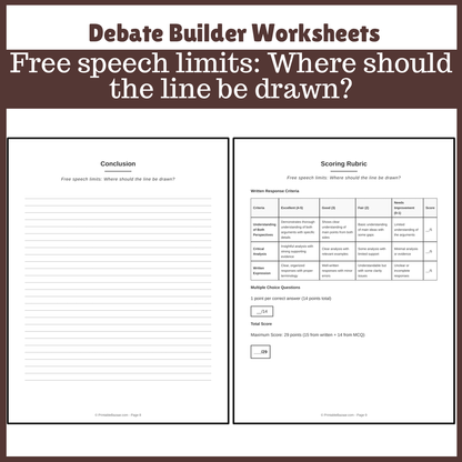 Free speech limits: Where should the line be drawn? | Favour and Against Worksheet Printable Activity
