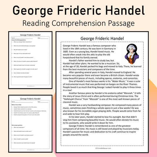 George Frideric Handel | Reading Comprehension Passage Printable Activity