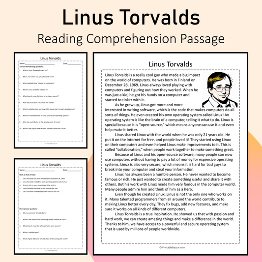 Linus Torvalds | Reading Comprehension Passage Printable Activity