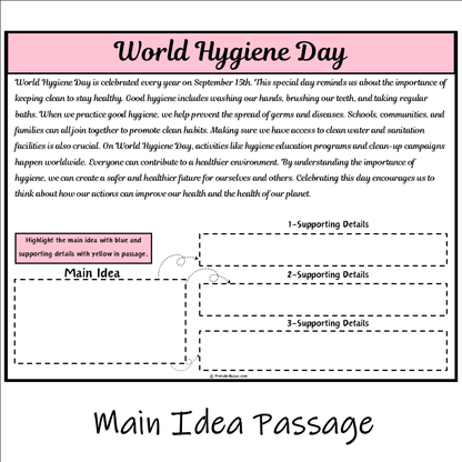 World Hygiene Day | Main Idea and Supporting Details Reading Passage and Questions