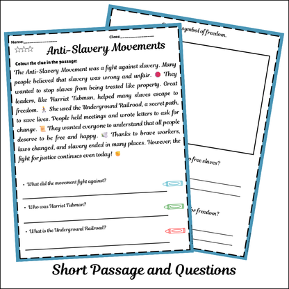 Anti-Slavery Movements | Short Reading Comprehension Creative Worksheet