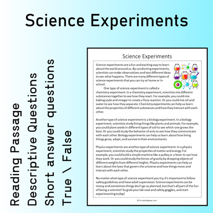 Science Experiments | Reading Comprehension Passage Printable Worksheet