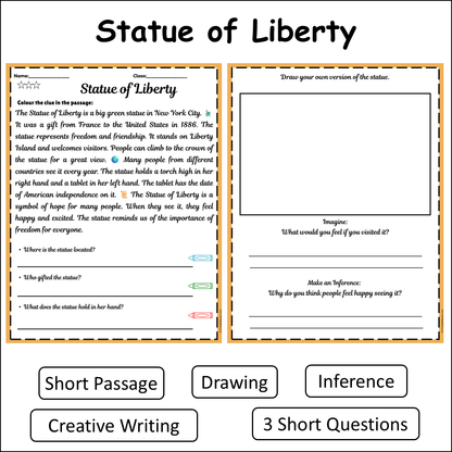 Statue of Liberty | Short Reading Comprehension Creative Worksheet