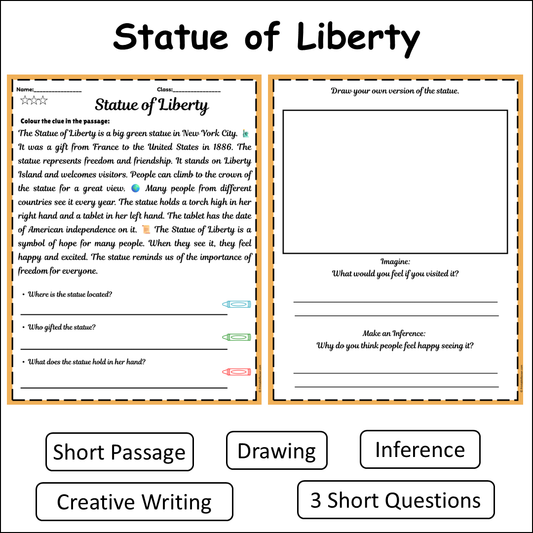 Statue of Liberty | Short Reading Comprehension Creative Worksheet