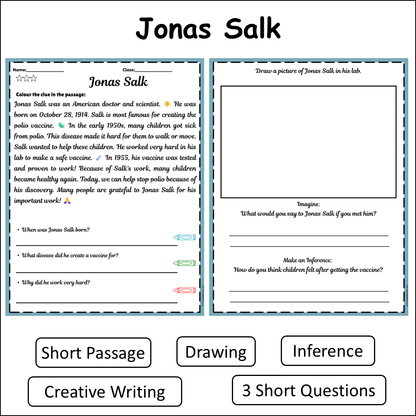 Jonas Salk | Short Reading Comprehension Creative Worksheet