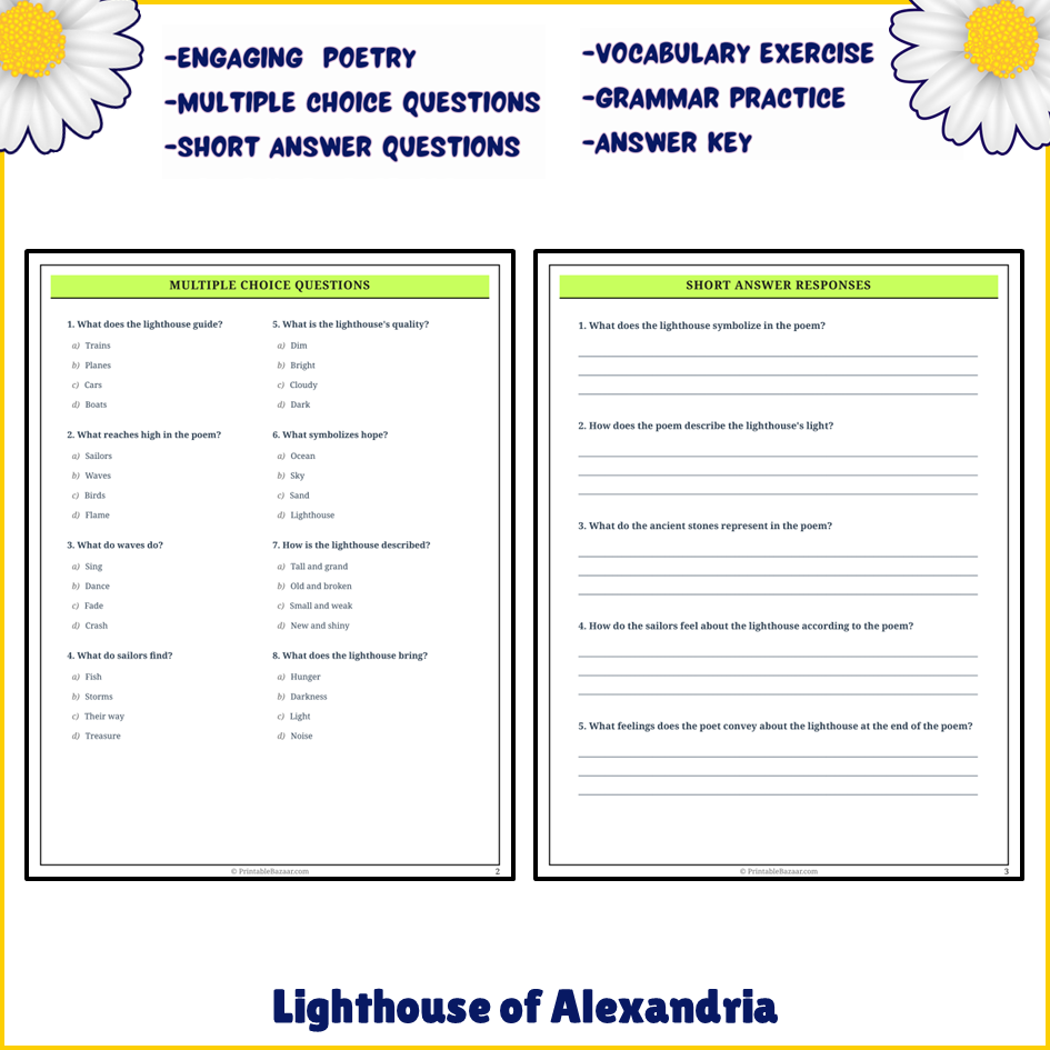 Lighthouse of Alexandria | Poem Grammar Worksheet Printable Activity